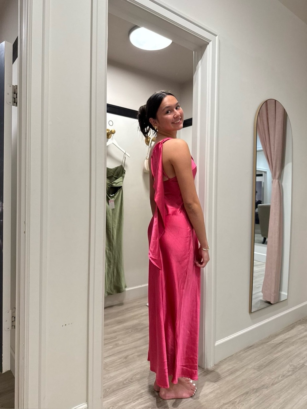 Satin Pink dress one shoulder